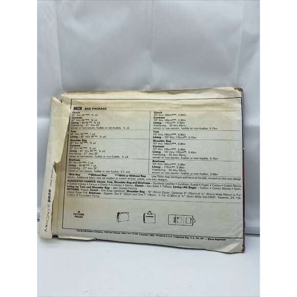 McCall's 8828 Pouch Bag Clutch Brief Case Tote Crafts Sewing Pattern Uncut 1983 - Picture 2 of 4